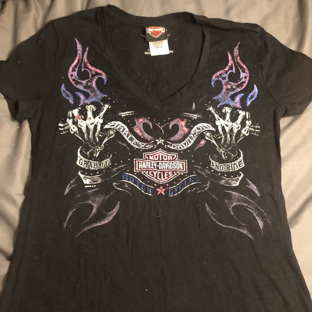 Ladies Black Harley Davidson w/ embellishment